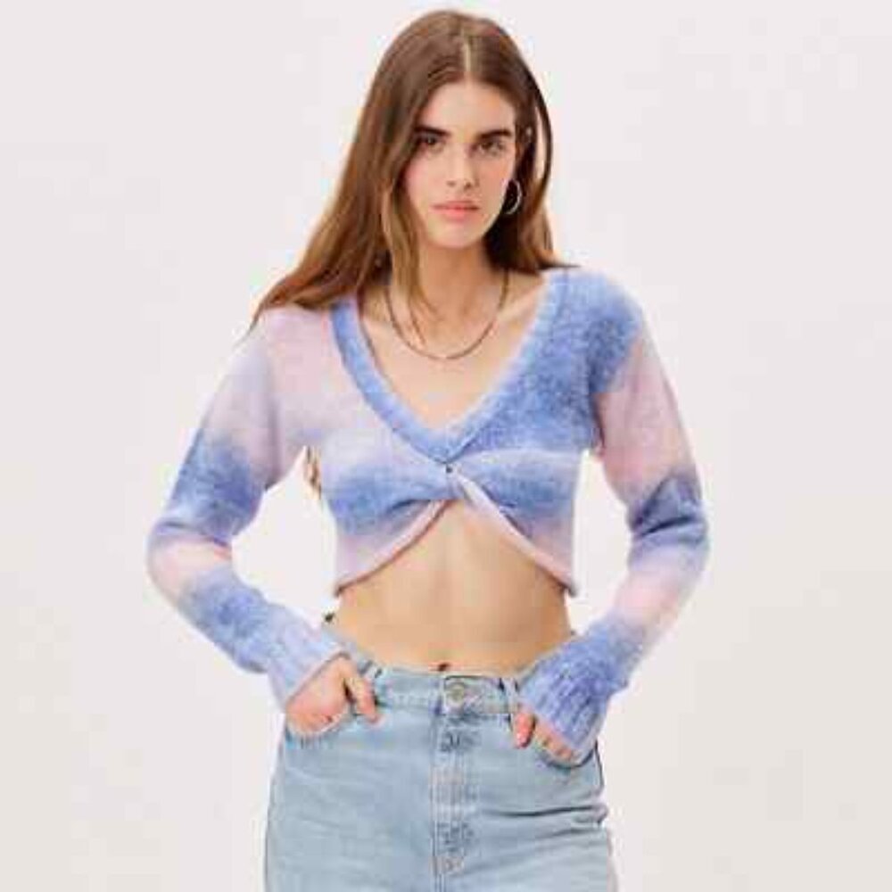 For Love & Lemons Celeste Crop Twist Sweater Ombre Extra Small